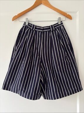 Vintage Anne Klein Navy and White High-Waist Striped Shorts